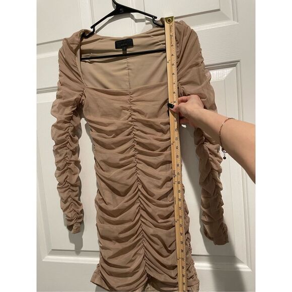 NWOT Michael Costello x REVOLVE Franky Mini Ruched Long Sleeve Nude Dress Medium - Picture 10 of 13